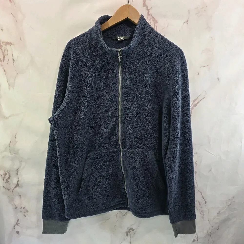 REI Co Op Jacket Mens Large Blue Full Zip Fleece Sherpa Teddy Groundbreaker